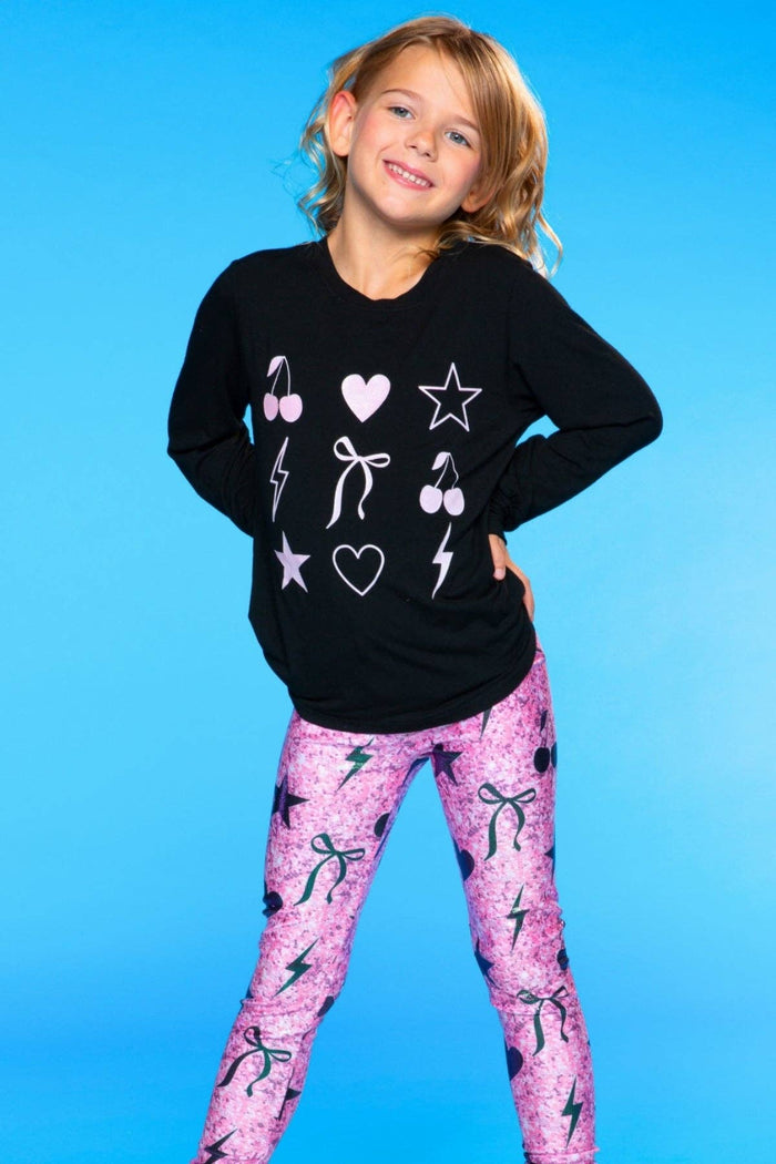 Modal Long Sleeve Shirttail Top in Black Rose Gold Glitter