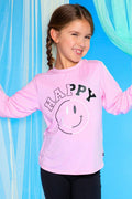 Modal Long Sleeve Shirttail Top in Pink Happy Smile