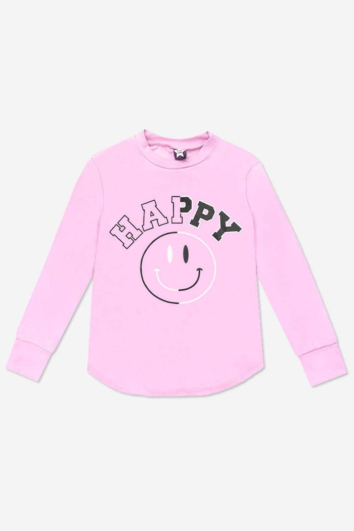 Modal Long Sleeve Shirttail Top in Pink Happy Smile