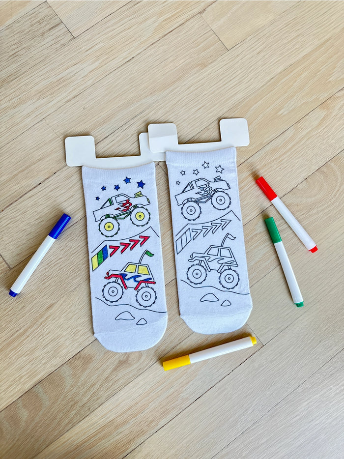 Monster Truck Mania Coloring Socks