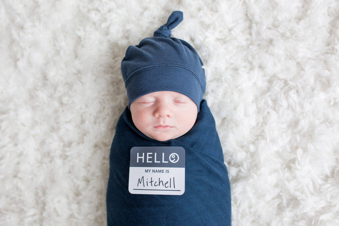 Navy Hat & Swaddle Set