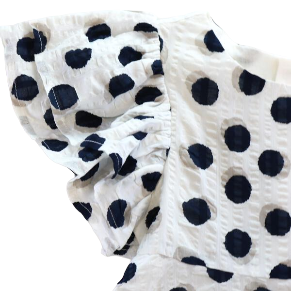 Navy Polka Dot Dress with Flutter Sleeve