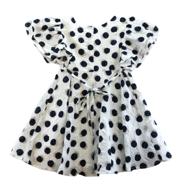 Navy Polka Dot Dress with Flutter Sleeve