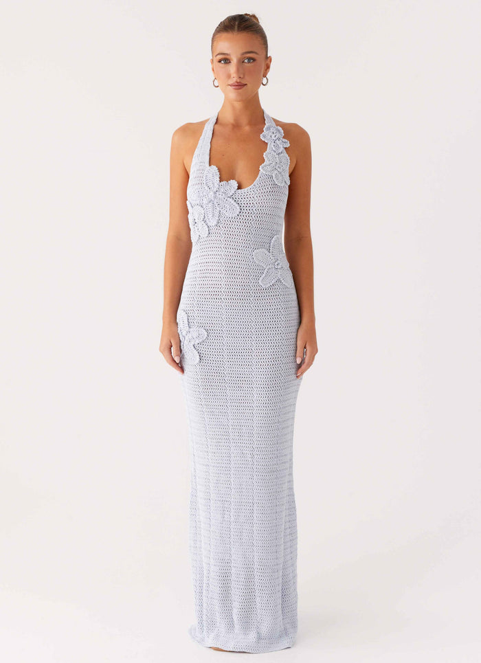 Novalee Flower Crochet Maxi Dress - Blue