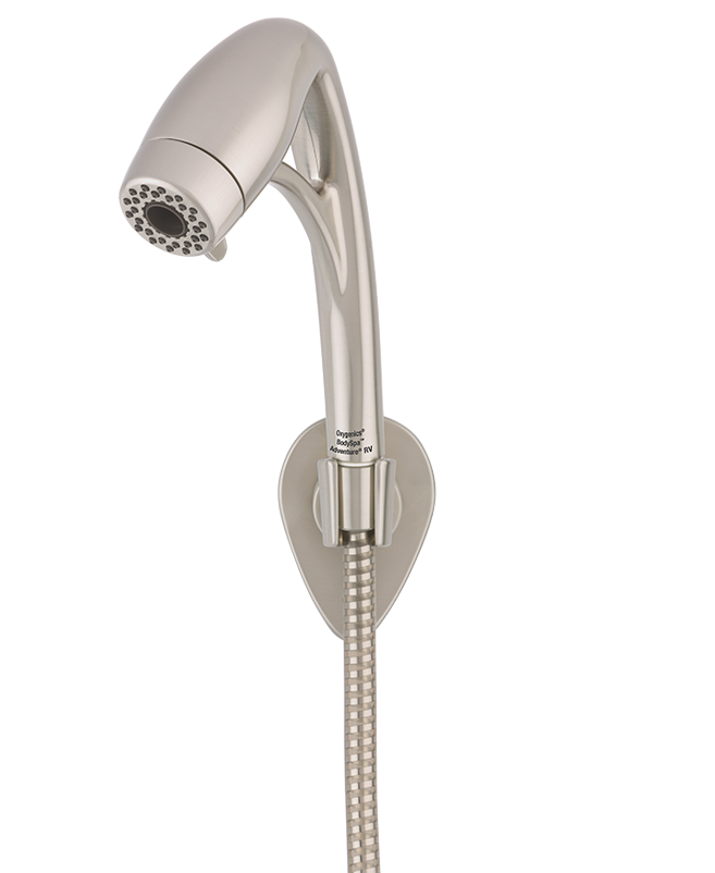 Brushed Nickel Oxygenics BodySpa Adventure RV Handheld Shower with Wall Mount Bracket - Side View | United RV Parts