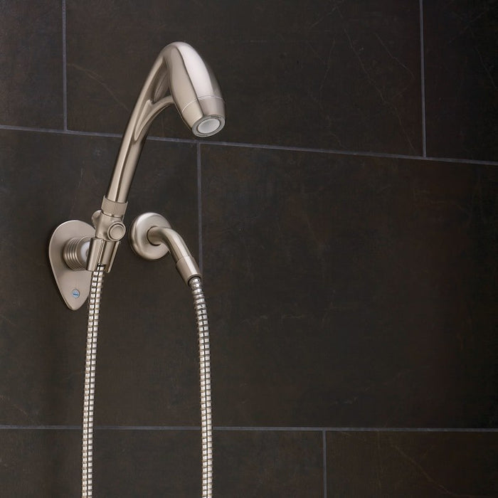 Brushed Nickel RV Shower Kit Wall Mount Installation - Installed View | United RV Parts