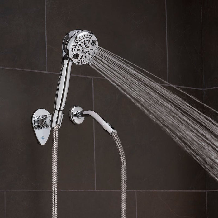 Oxygenics PowerFlow RV Handheld Shower Showing Wide Fan Spray Pattern - In-Use Lifestyle | United RV Parts