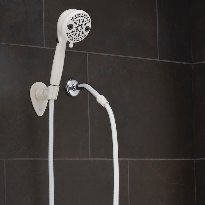 White Oxygenics PowerFlow RV Handheld Shower Mounted on Dark Tile Wall - Installed Lifestyle Shot | United RV Parts