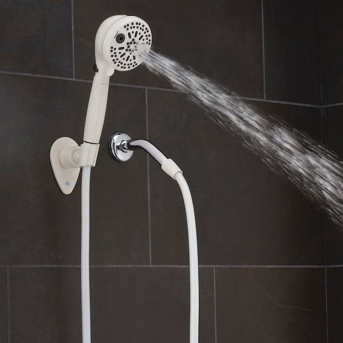 Oxygenics PowerFlow RV Handheld Shower Narrow Jet Spray Pattern on Dark Tile - Spray Mode View | United RV Parts