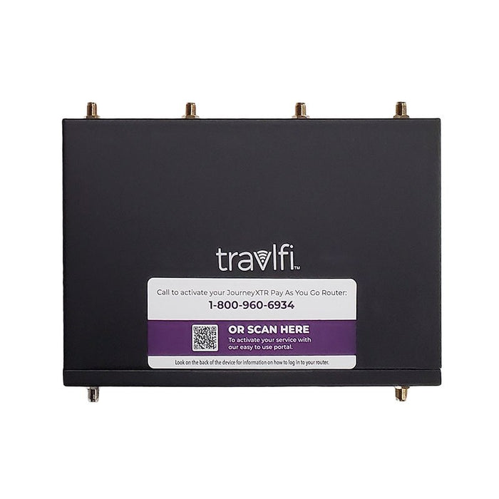 Black TravlFi Journey XTR Router - Top View with Activation Label | United RV Parts