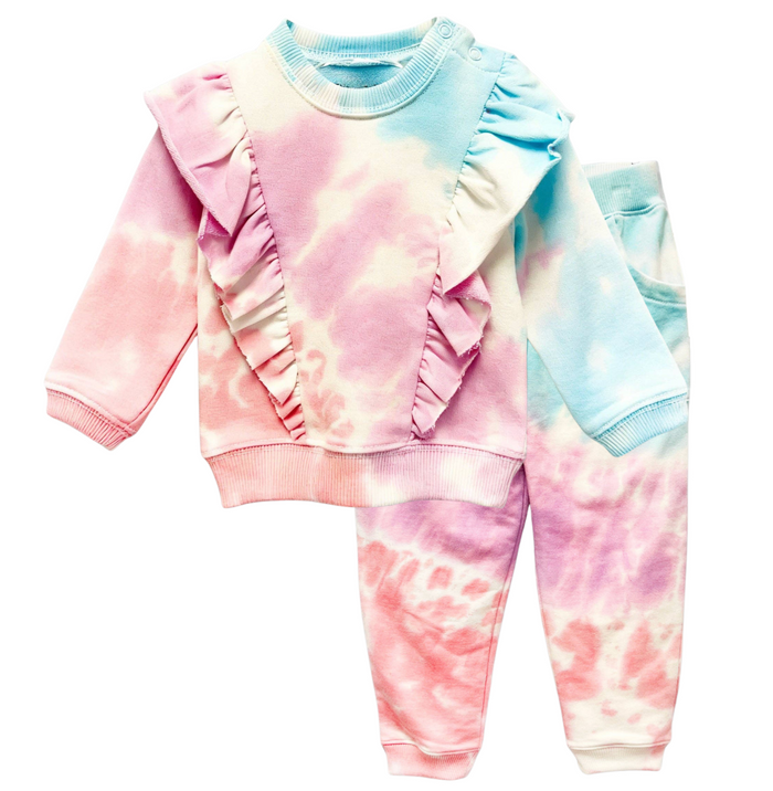 Pastel Tie-Dye Ruffle Jogger Set