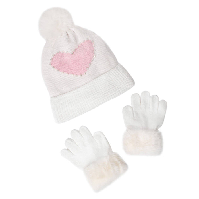 Pearl Heart Patched Hat + Glove Set
