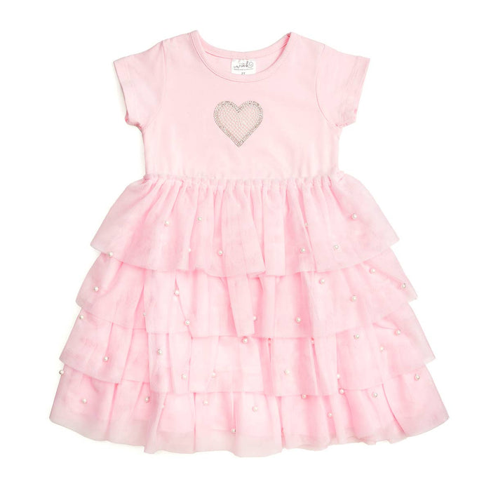 Pearl Heart Tiered Short Sleeve Tutu Baby Dress