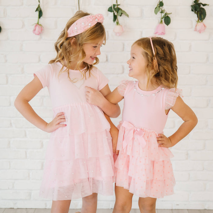 Pearl Heart Tiered Short Sleeve Tutu Baby Dress