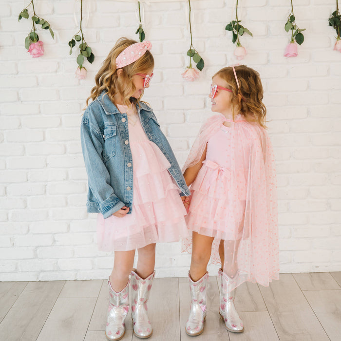 Pearl Heart Tiered Short Sleeve Tutu Baby Dress