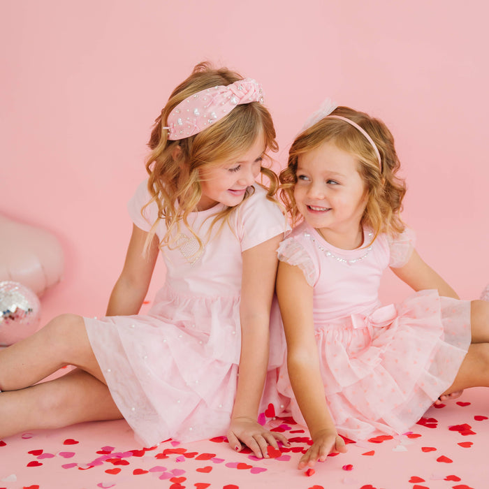 Pearl Heart Tiered Short Sleeve Tutu Baby Dress