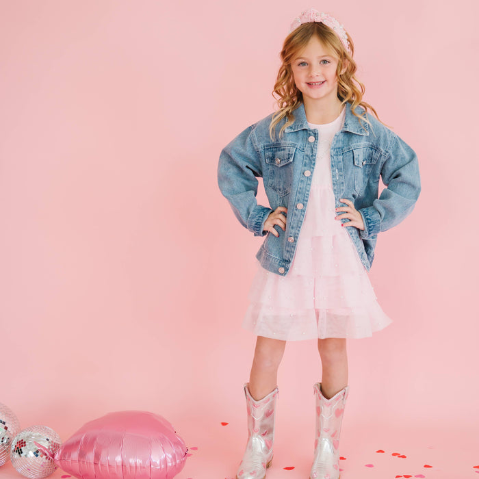 Pearl Heart Tiered Short Sleeve Tutu Baby Dress