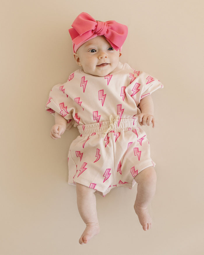 Pink Bolts Shorts Set
