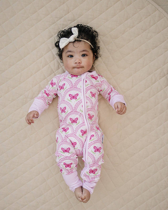 Pink Butterfly Bamboo Zip Romper