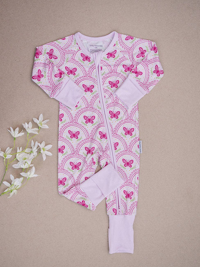 Pink Butterfly Bamboo Zip Romper