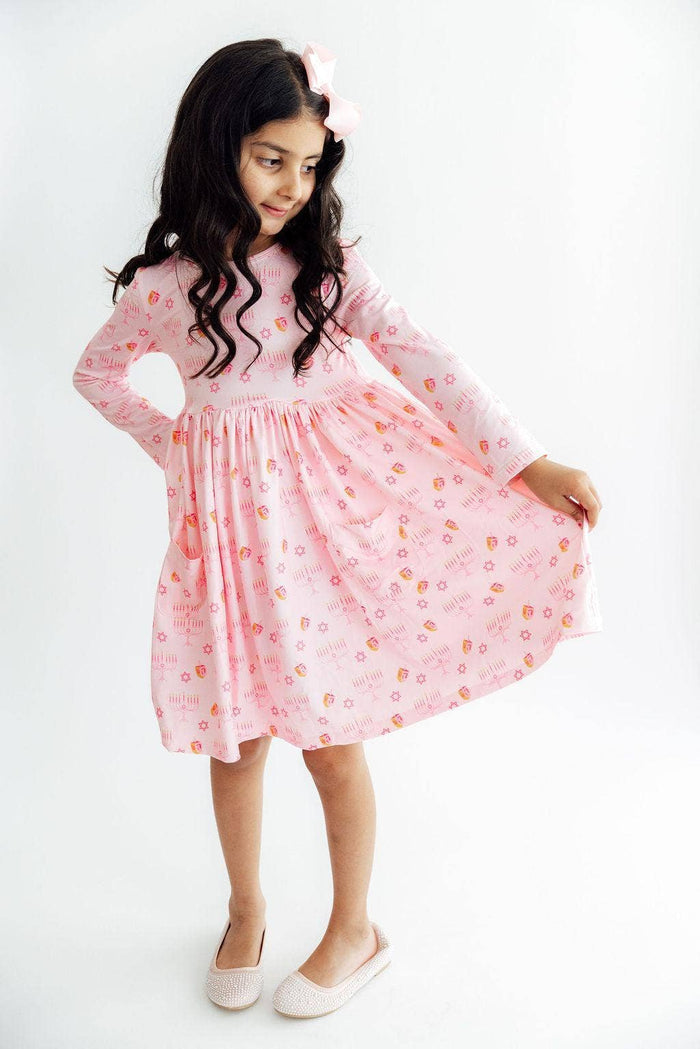 Pink Dreidel Darling L/S Pocket Twirl Dress (Infant)