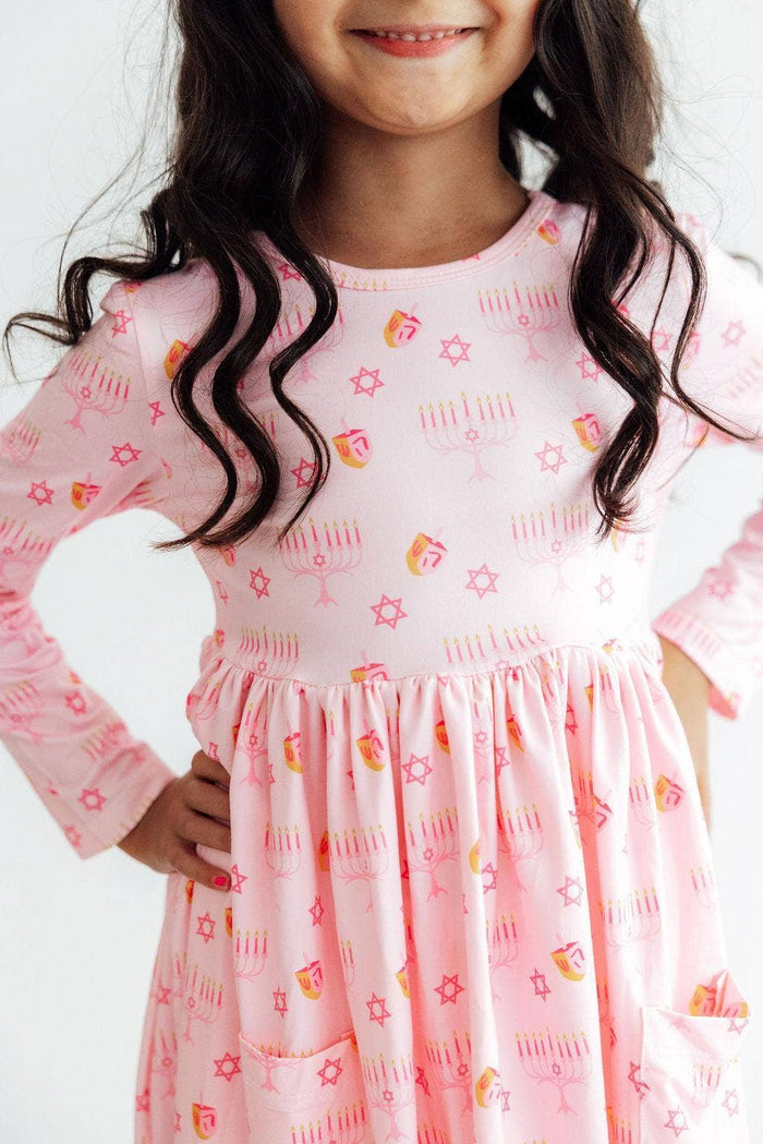 Pink Dreidel Darling L/S Pocket Twirl Dress (Infant)