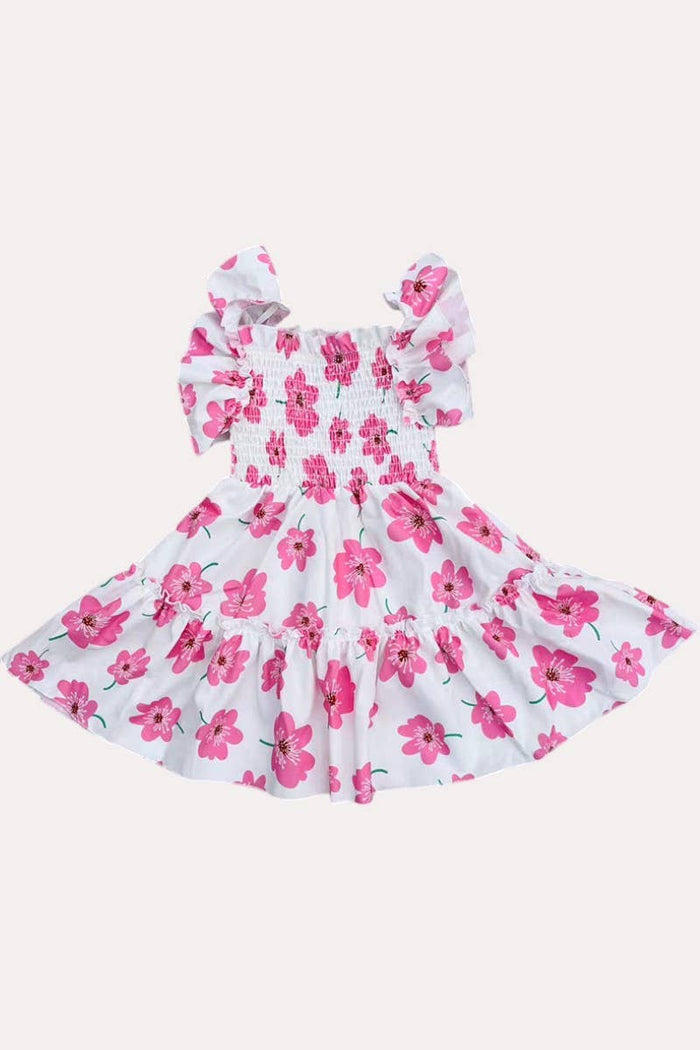 Pink Floral Ruffle Sleeve Dress
