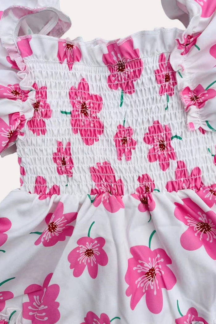 Pink Floral Ruffle Sleeve Dress