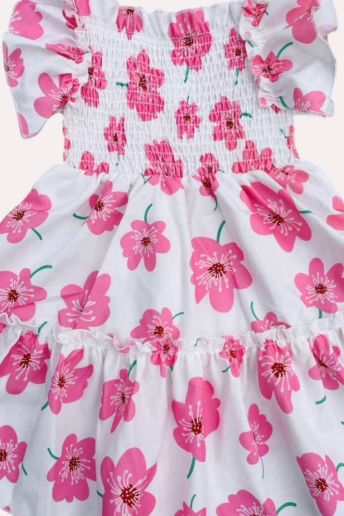 Pink Floral Ruffle Sleeve Dress