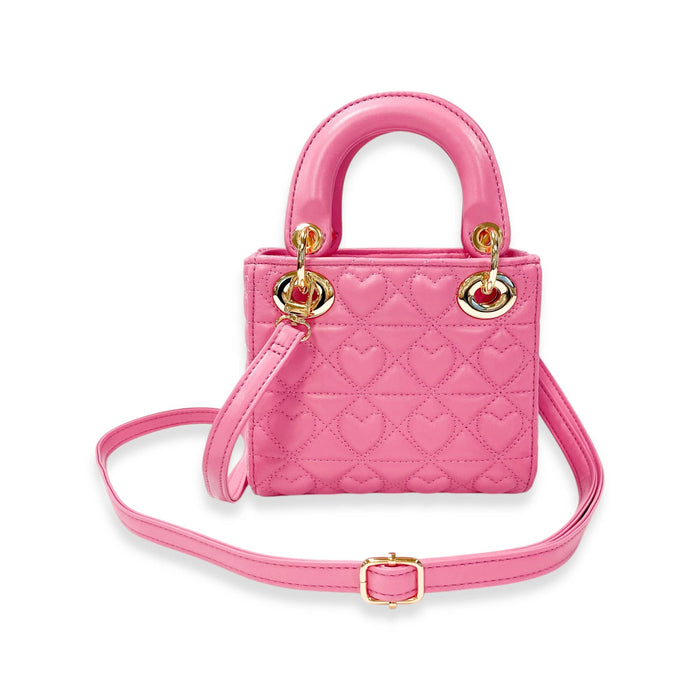 Pink Heart-Quilted Handbag