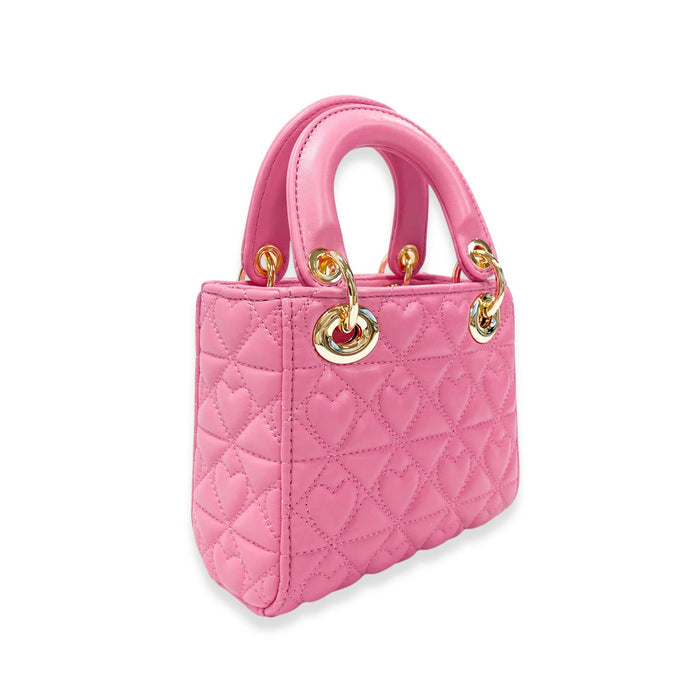 Pink Heart-Quilted Handbag