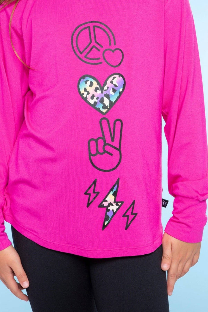 Pink Peace Elements Modal Long Sleeve Shirttail Top