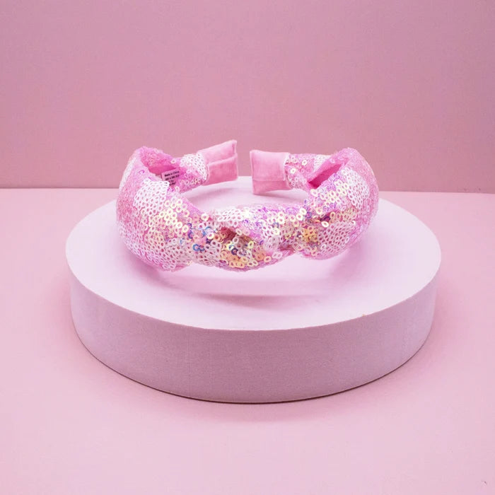 Pink Sequin Heart Knot Headband