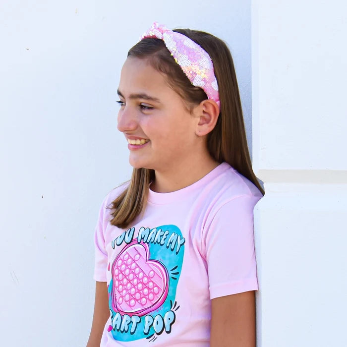 Pink Sequin Heart Knot Headband