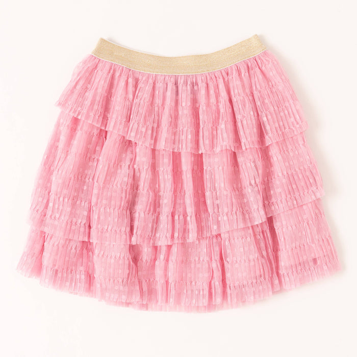 Prism Pink Pleated Swiss Dot Tiered Skirt