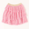 Prism Pink Pleated Swiss Dot Tiered Skirt