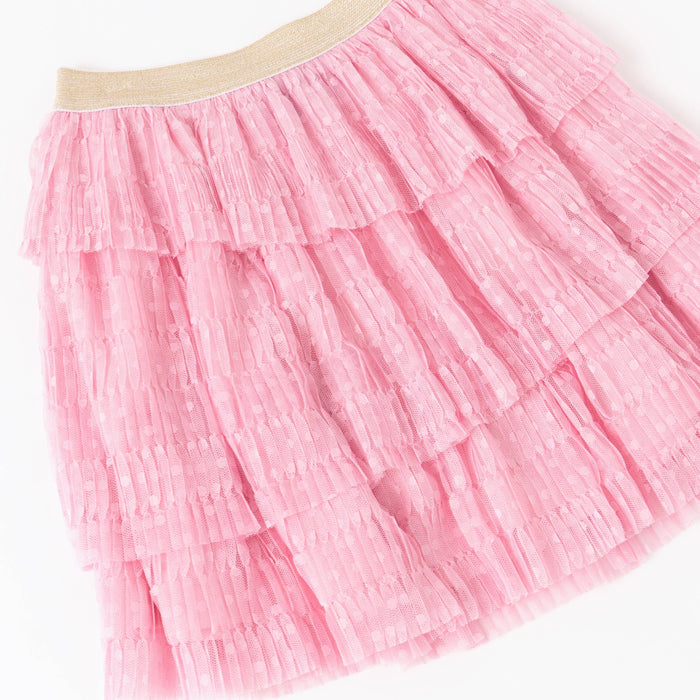 Prism Pink Pleated Swiss Dot Tiered Skirt