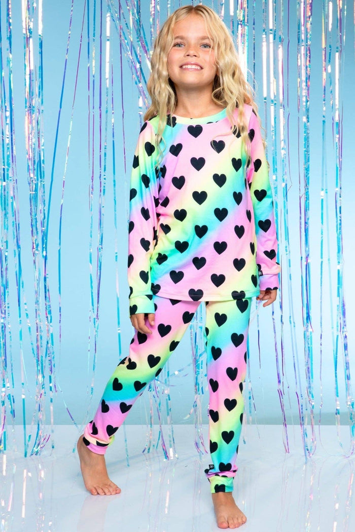 Rainbow Heart Simply Soft Long Sleeve Crew & Slim Lounge Bottom