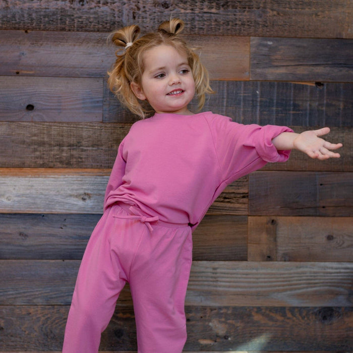 Raspberry French Terry Bamboo Crew Neck Jogger Set (Infant)