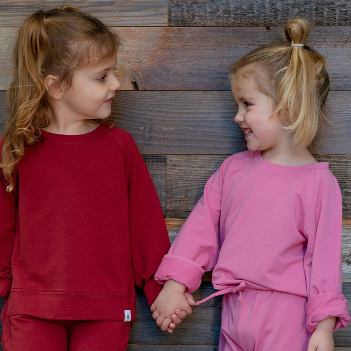 Raspberry French Terry Bamboo Crew Neck Jogger Set (Infant)