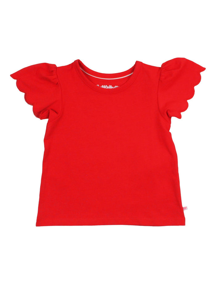 Red Knit Short Sleeve Scallop Tee
