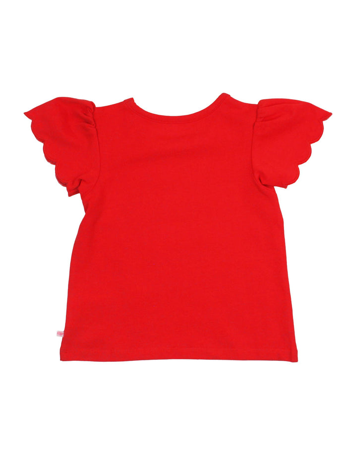 Red Knit Short Sleeve Scallop Tee