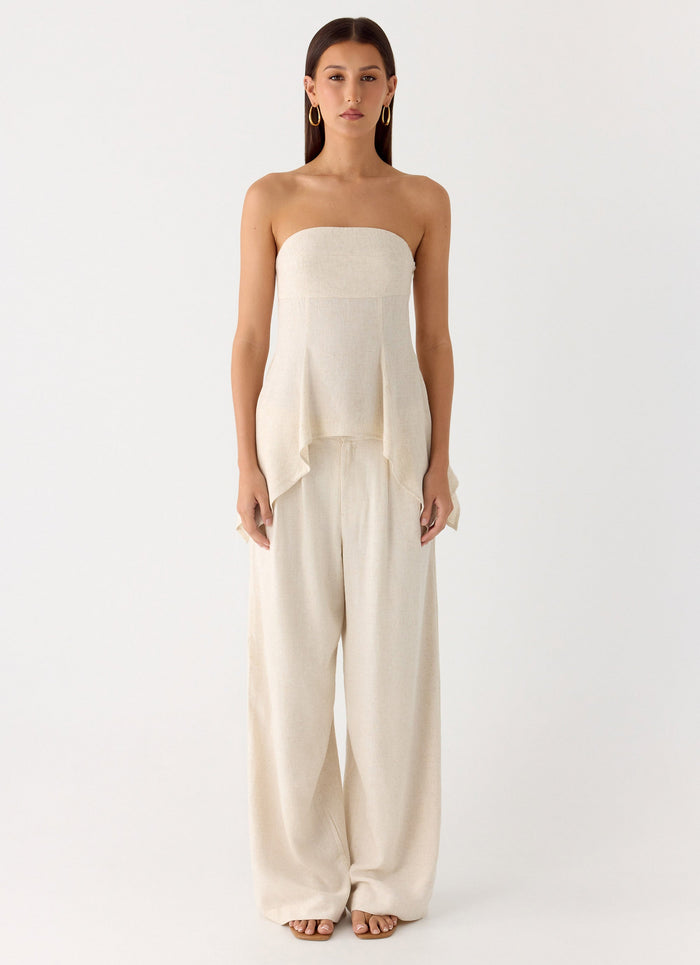 Rossi Hanky Hem Linen Top - Oatmeal