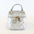 Silver Quilted Top Handle Purse with Charms