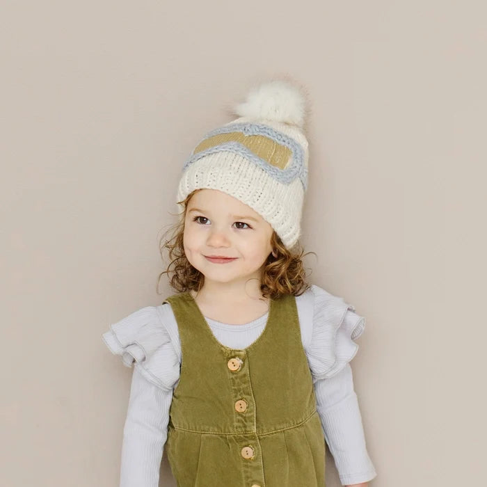 Ski Goggles Beanie in Cream + Gold