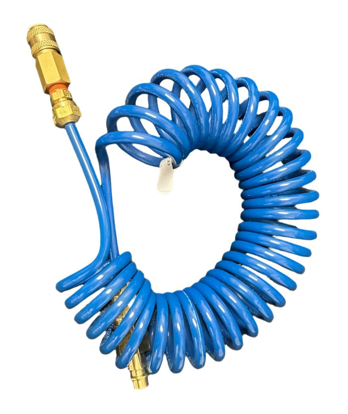 Blue Coiled Air Hose with Brass Fittings - Spiral Detail | United RV Parts