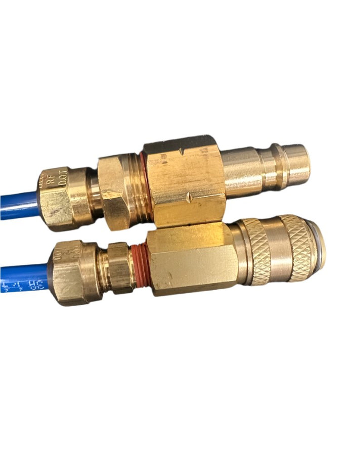 Brass Air Jumper Connectors with Blue Hose - Close-up Detail | United RV Parts