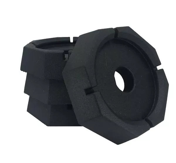 Black Polyurethane SnapPad Mini 6" Round Jack Foot Pads 4-Pack - Stacked Angle | United RV Parts