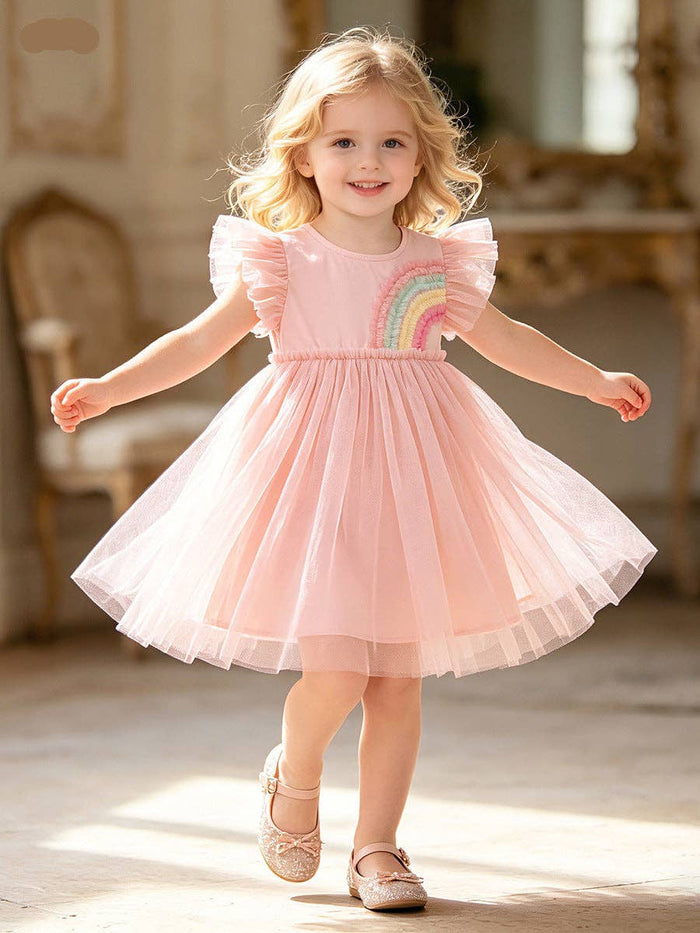 Soft Pink Rainbow Tulle Flutter Dress