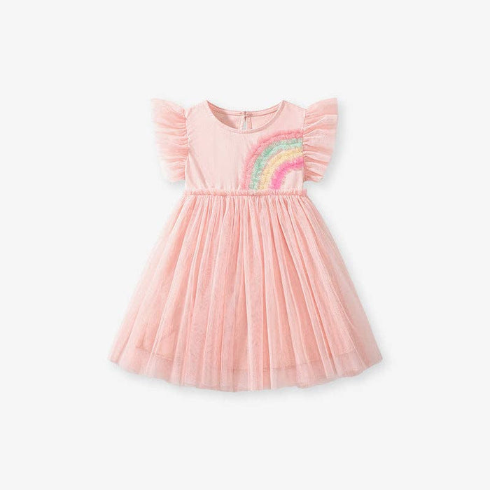 Soft Pink Rainbow Tulle Flutter Dress